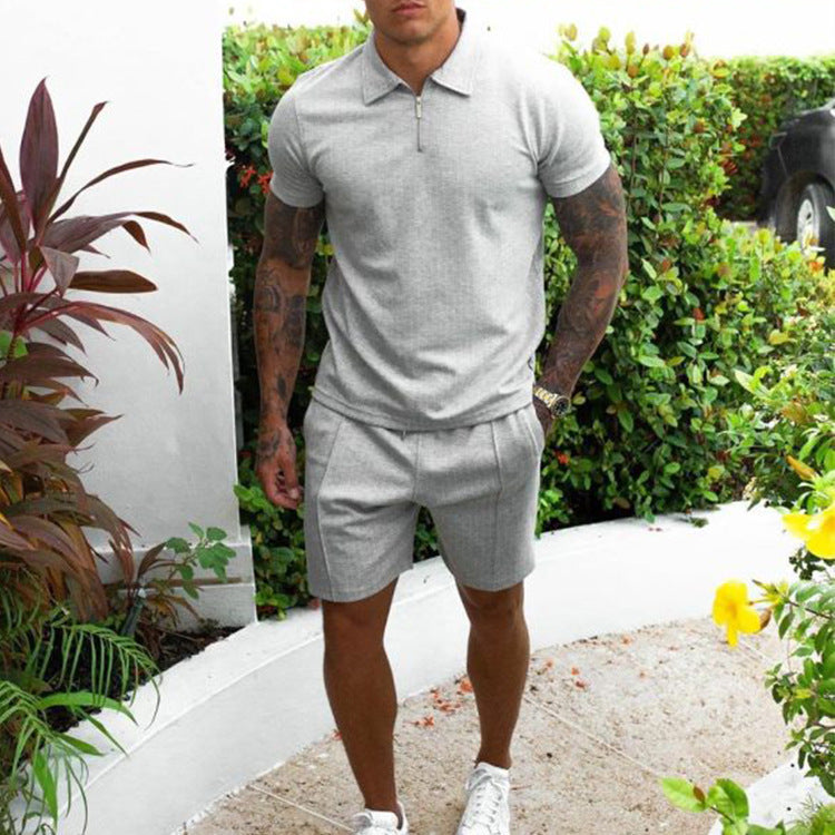 Men's Casual Short-sleeved Slim Shorts Suit